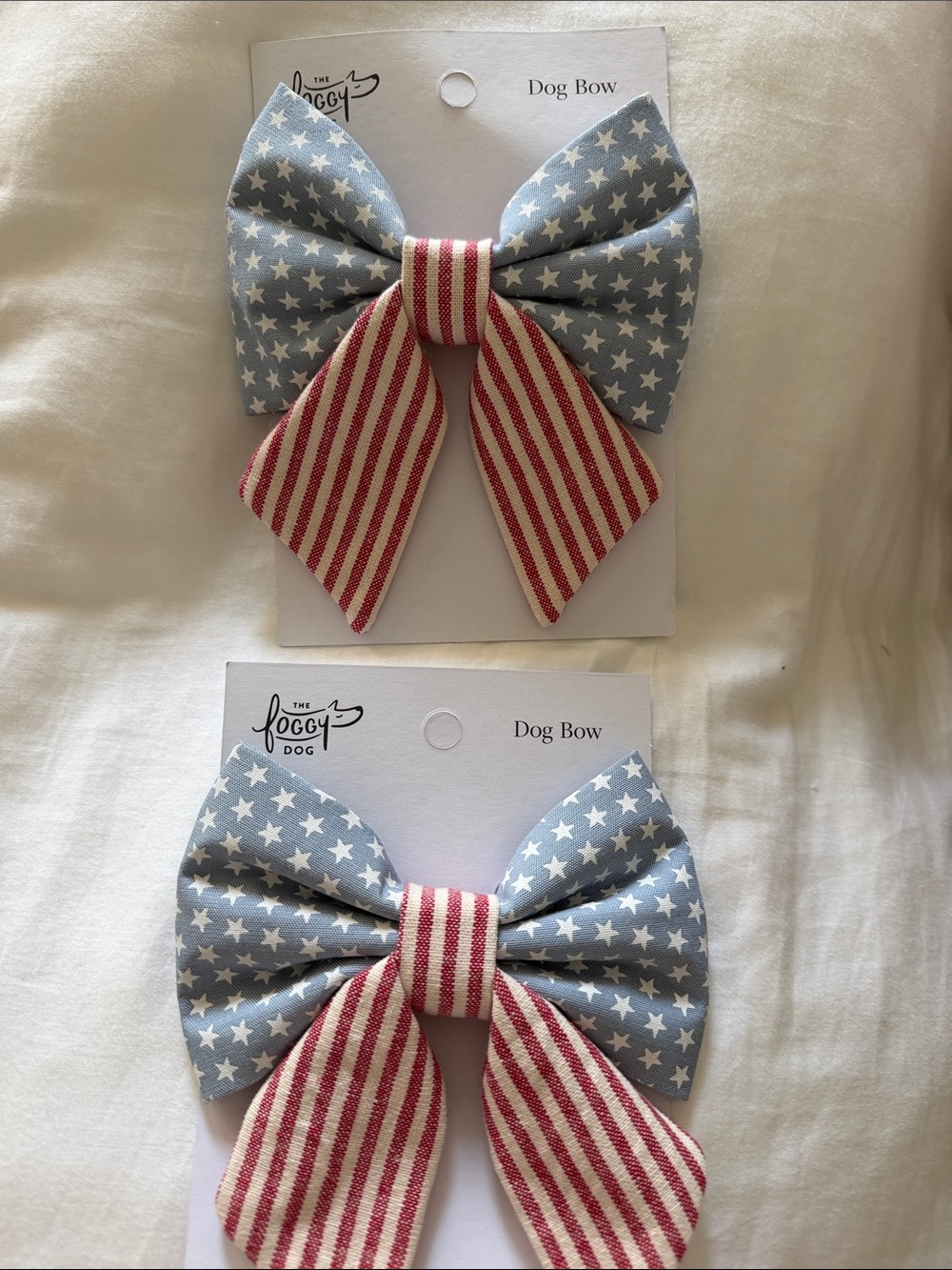 The Foggy Dog Blue Star & Red Stripe Dog Bow